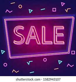 Neon sale 3 color level with border on gradient color for advertising