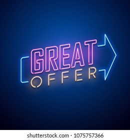Neon sale sign. Vector illustration.