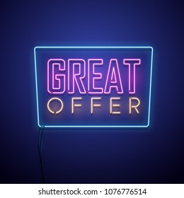 Neon sale sign. Vector illustration.