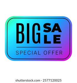 Neon Sale Sticker. Holographic Label. Promotion emblem with gradient. Isolated Vector Illustration on transparent background