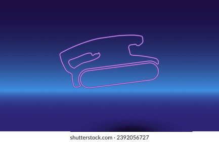 Neon sanding symbol on a gradient blue background. The isolated symbol is located in the bottom center. Gradient blue with light blue skyline