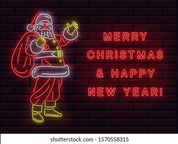 neon santa claus and congratulation