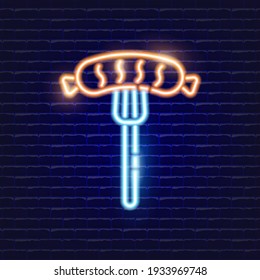 Neon Sausage icon. Glowing Vector illustration icon for mobile, web and menu design. Food concept.