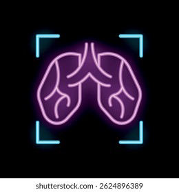Neon scan showing human lungs in pink and blue on black background