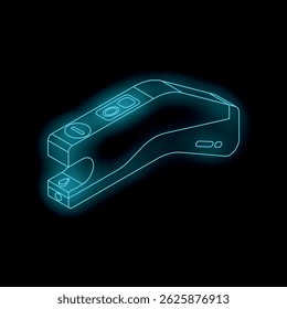 Neonscanner, der Licht in dunkler Umgebung aussendet und Innovation und Technologie repräsentiert