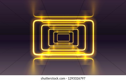 Neon scene, laser show on the night background. Vector illustration