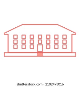Neon school building red color vector illustration image flat style light