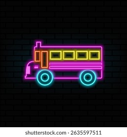 neon. School bus vector isolated on white background. Vector illustration. . neon style.Vehicle trailer transport on truck. school bus..
