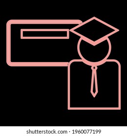 Neon scientist at the board the red color vector illustration flat style image