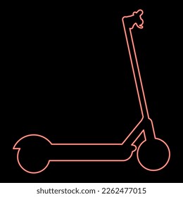 Neon scooter electric modern technology kick eco transport for city trotinette red color vector illustration image flat style light