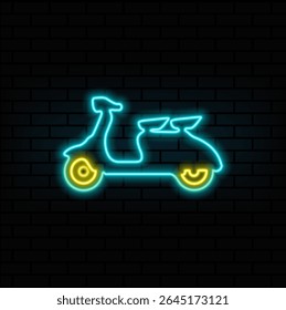 neon. scooter icon. motorcycle icon. neon style.motorcycle scooter silhouette icon..