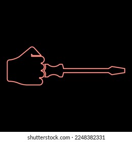 Neon screw driver in hand tool in use Arm with screwdriver for unscrewing red color vector illustration image flat style light