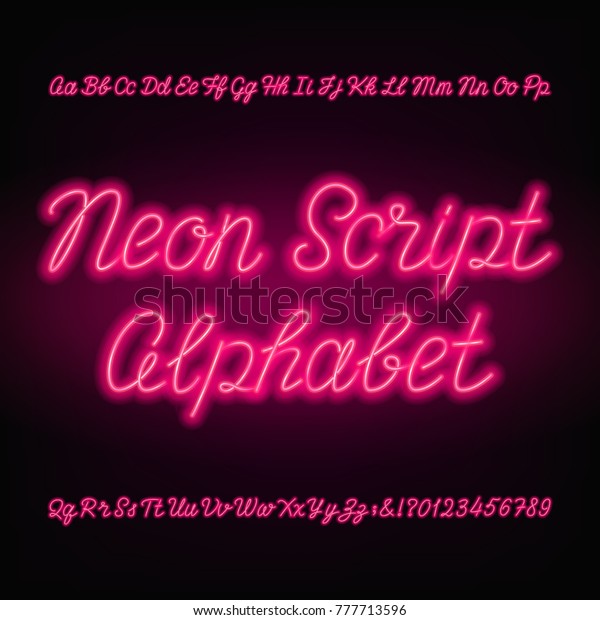 ネオン文字のアルファベットのフォント ネオンの大文字と小文字の文字と数字を手書き入力します ヘッダーまたはタイポグラフィデザイン用の手描きのベクトル書体 のベクター画像素材 ロイヤリティフリー