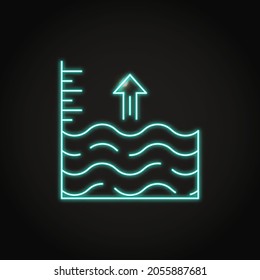 Neon Sea Level Rise Icon In Line Style. Vector Illustration.