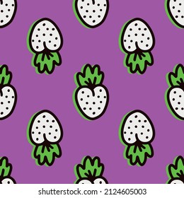 Neon nahtloser Hintergrund mit weißen Beeren auf rosafarbenem Hintergrund. Vektorgrafik