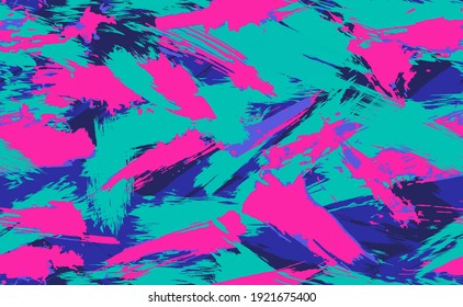 Neon Seamless camouflage pattern of brush strokes. Multicolor camouflage in cyberpunk style with neon flowers, perfect for clothes. 
Seamless pattern of grunge strokes. Vector illustration