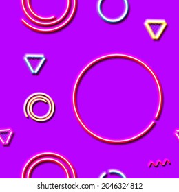 Neon seamless pattern with and 80s or 90s abstract arcade style