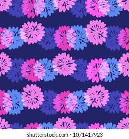 Neon Seamless Pattern with Hand Drawn Flower Stripes 