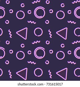 Neon seamless pattern with memphis and 80s style shapes
