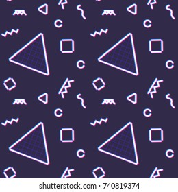 Neon seamless pattern with memphis and 80s style shapes