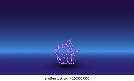 Neon seaweed symbol on a gradient blue background. The isolated symbol is located in the bottom center. Gradient blue with light blue skyline