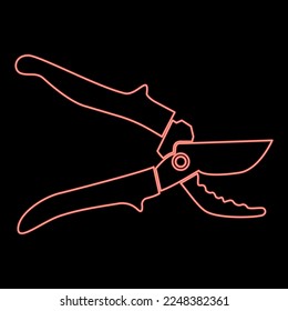 Neon secateur garden pruner pruning shears Clippers Hand scissors Manual cutting red color vector illustration image flat style light