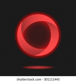 Neon segmented circle icon, o letter logo template, three segments, 3d vector on dark background, eps 10