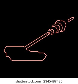 Neon self-propelled howitzer artillery system archer shoots projectile shell red color vector illustration image flat style