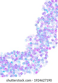 Neon sequins confetti placer vector illustration. Delicate shimmering spangle particles holiday decoration top view. Christmas confetti scatter twinkling background.