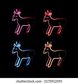 Neon set of deer in different colors.
