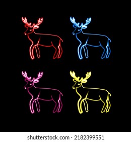 Neon set of deer in different colors.
