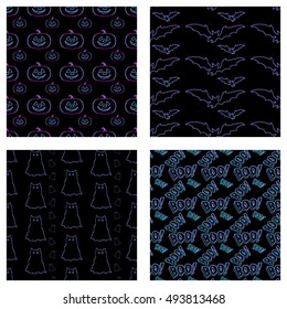 Neon set for Halloween. Seamless vector illustration for various creative projects