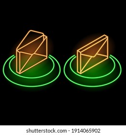 Conjunto neón de iconos sobre el botón.El objeto sellado e impreso.Concepto de Internet.Isometry.3D.Vector ilustración brillante.