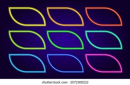 Neon set rounded rectangle. a collection of long-form frames with curved edges, glows in the dark with different bright colors, with an empty space inside inside