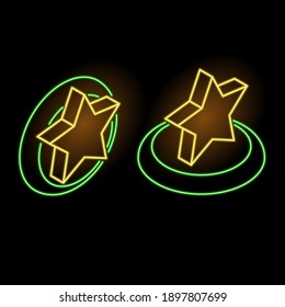 Neon set of star icons on a button.Decor element.Internet concept.Vector glowing illustration.