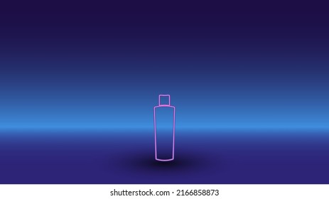 Símbolo de champú neón sobre fondo azul gradiente. El símbolo aislado está situado en el centro inferior. Azul degradado con horizonte azul claro