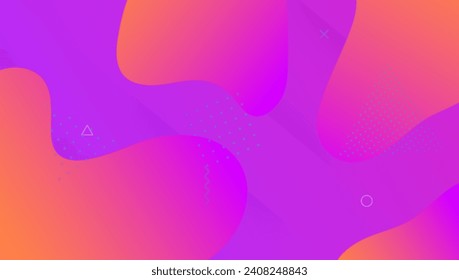 Neon Shape. Colorful Magazine. Cool Landing Page. Graphic Page. Geometric Poster. Purple Vibrant Background. Tech Digital Cover. Abstract Shapes. Magenta Neon Shape