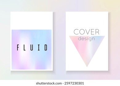 Neon Shape. Crystal Effect. Colourful 90s Brochure. Violet Pearlescent Cover. Abstract Presentation. Geometric Pattern. Pastel Vector. Blue Neon Shape