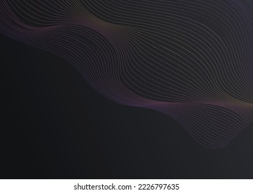 Fondo negro del vector del movimiento de forma neón. Plantilla moderna de elementos dinámicos de color. Patrón de humo de forma de onda. Tapa de resumen de mezcla digital.
