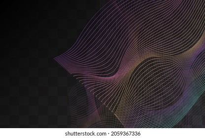 Neon Shape Movement Vector Transparent Background. Color Flow Music Illustration. Wave Smoke Texture. Digital Waveform Smooth Pattern.