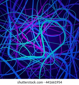 Neon shapes, abstract composition, bright background, a tangle of colored shapes, vector design art