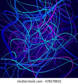 Neon shapes, abstract composition, bright background, a tangle of colored shapes, vector design art