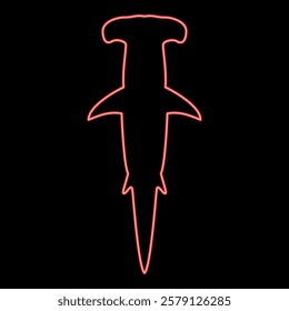 Neon shark hammer head red color vector illustration image flat style