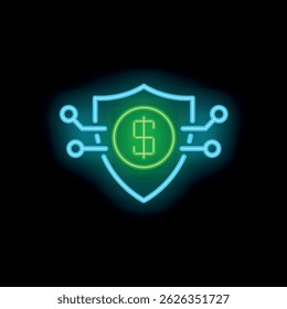 Neon shield protecting dollar sign representing online banking security and financial safety