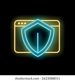 Neon shield is safeguarding a website, representing the concept of online security and data protection in the digital age