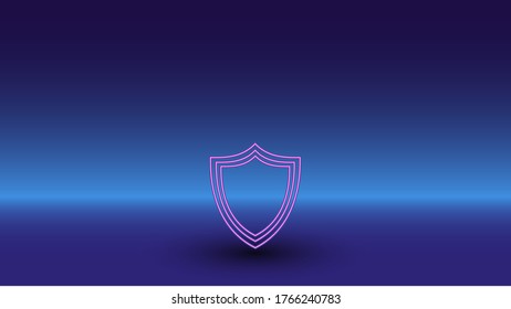 Símbolo protector neón sobre fondo azul gradiente. El símbolo aislado está situado en el centro inferior. Azul degradado con horizonte azul claro