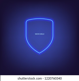 Neon shield vector. Bright, blue shield for applications and programs