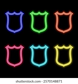 Neon shield. Vector illustration. blue color..