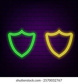 Neon shield. Vector illustration. purple color..