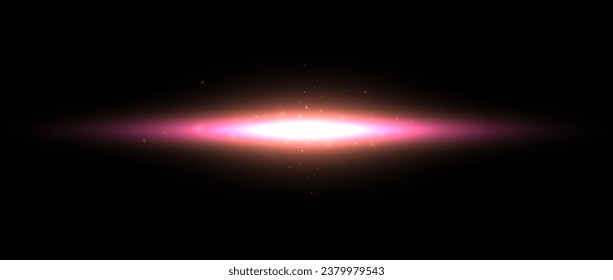 Neon shine effect. Pink light solar light glare concept. Abstract glowing streak element in dark space. Glow with sparks illustration. Vector design shape for poster, banner, cover, brochure, booklet